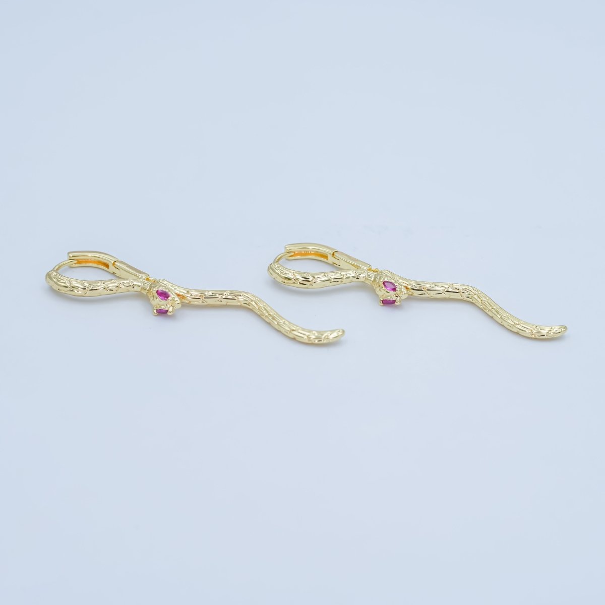 24K Gold Filled Purple CZ Serpent Snake Huggie Hoops Drop Earrings | AJ - 041 - DLUXCA
