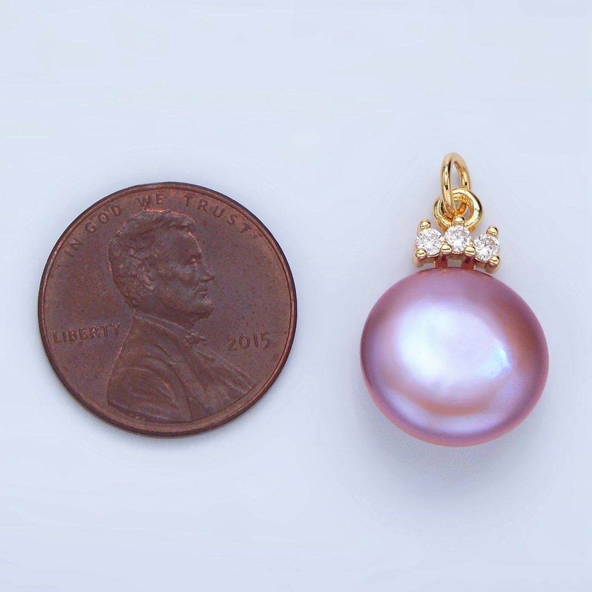 24K Gold Filled Purple Freshwater Pearl Triple CZ Charm | P1905 - DLUXCA