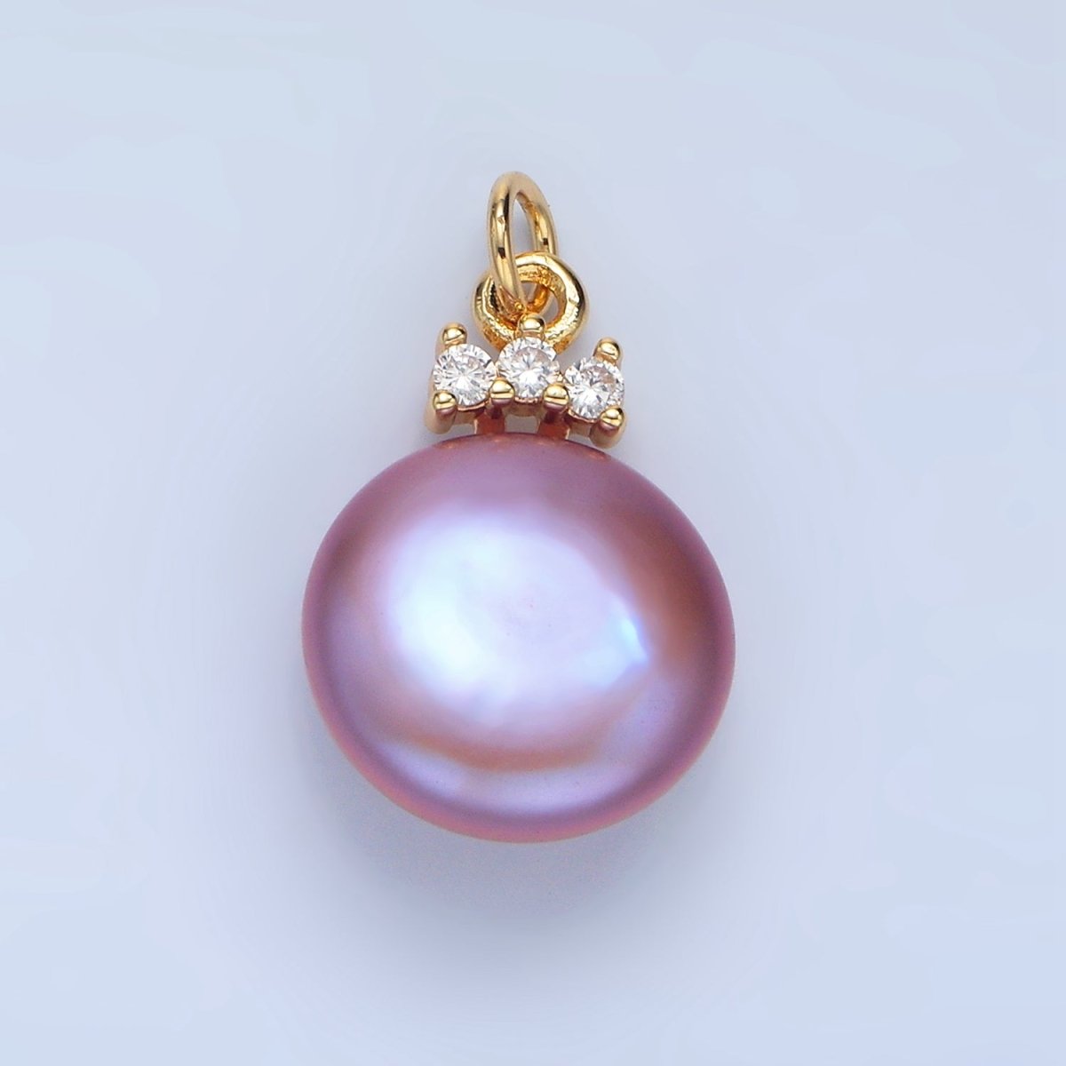 24K Gold Filled Purple Freshwater Pearl Triple CZ Charm | P1905 - DLUXCA