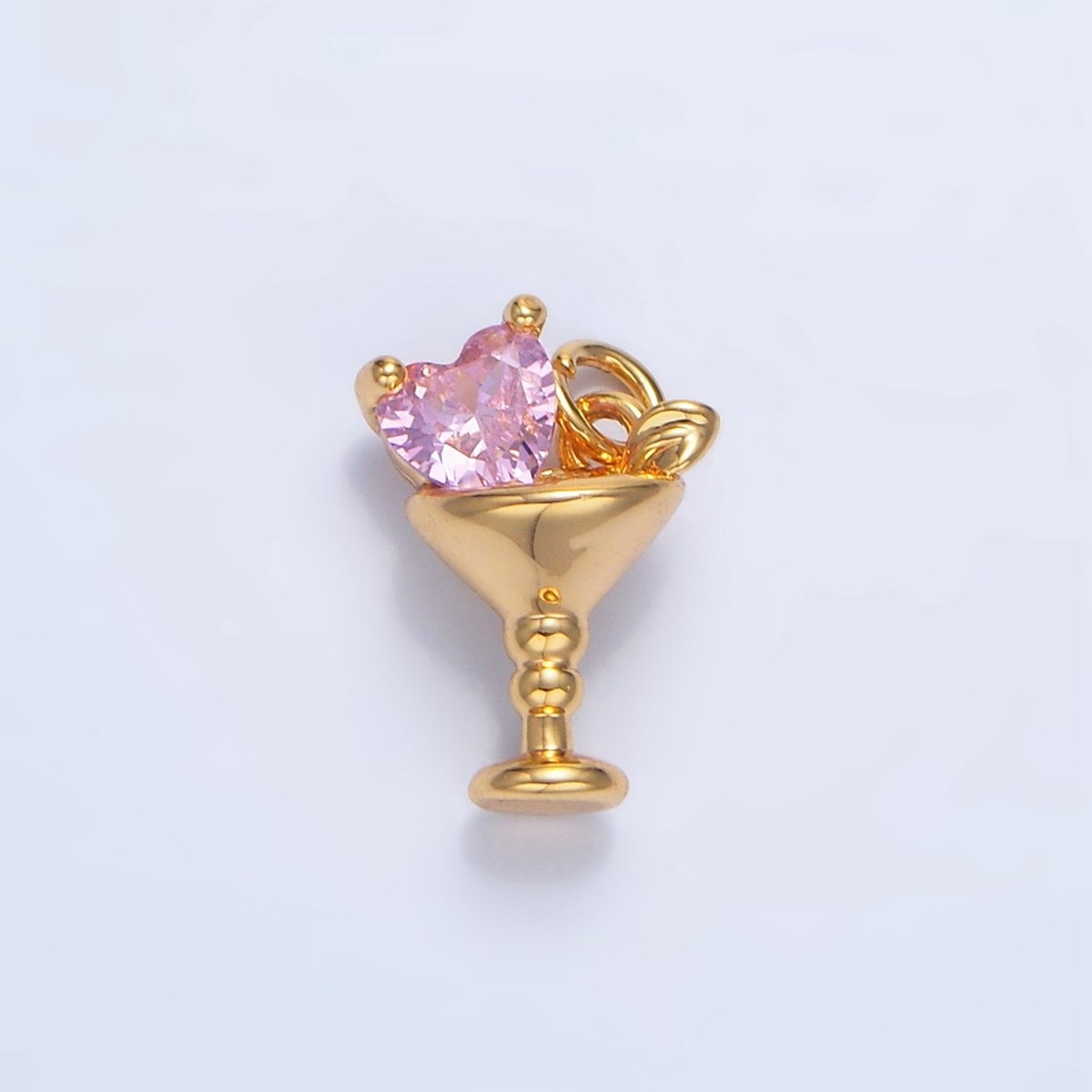 24K Gold Filled Purple, Red, Clear, Pink CZ Heart Martini Alcoholic Drink Charm | X846 - X847 - DLUXCA