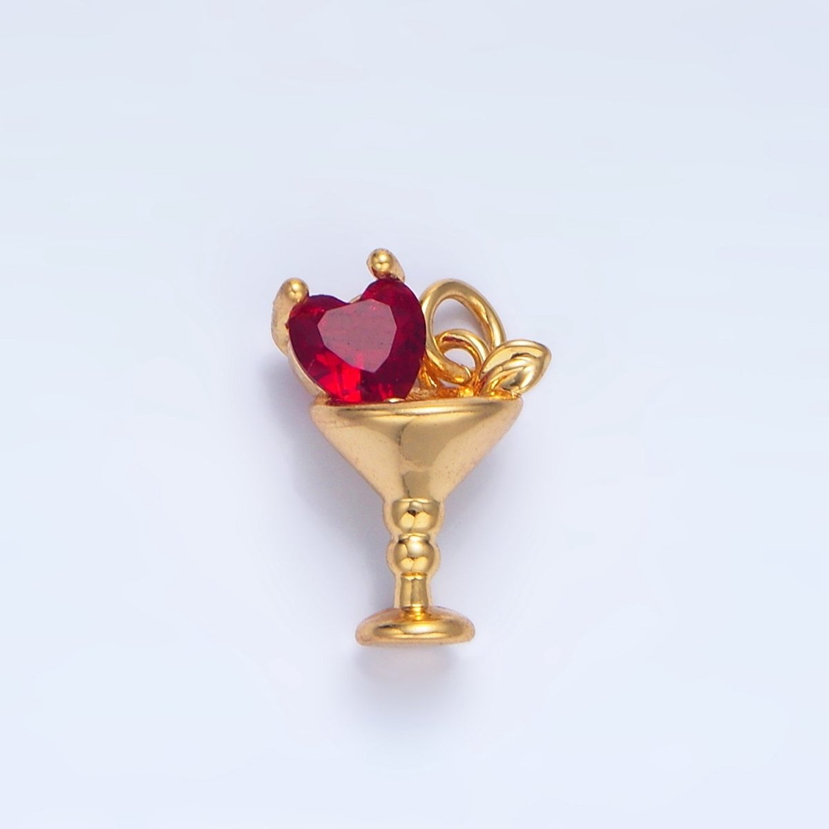 24K Gold Filled Purple, Red, Clear, Pink CZ Heart Martini Alcoholic Drink Charm | X846 - X847 - DLUXCA