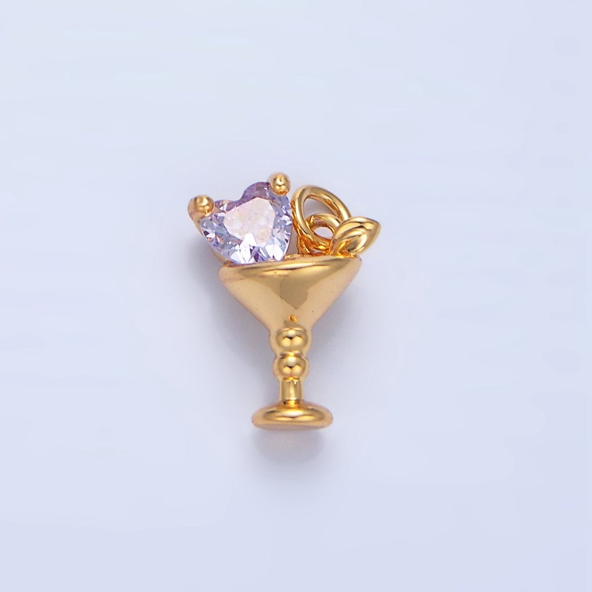 24K Gold Filled Purple, Red, Clear, Pink CZ Heart Martini Alcoholic Drink Charm | X846 - X847 - DLUXCA