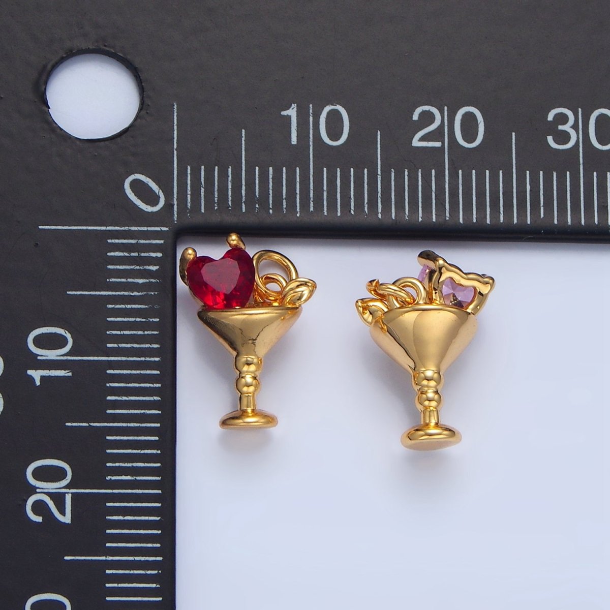 24K Gold Filled Purple, Red, Clear, Pink CZ Heart Martini Alcoholic Drink Charm | X846 - X847 - DLUXCA