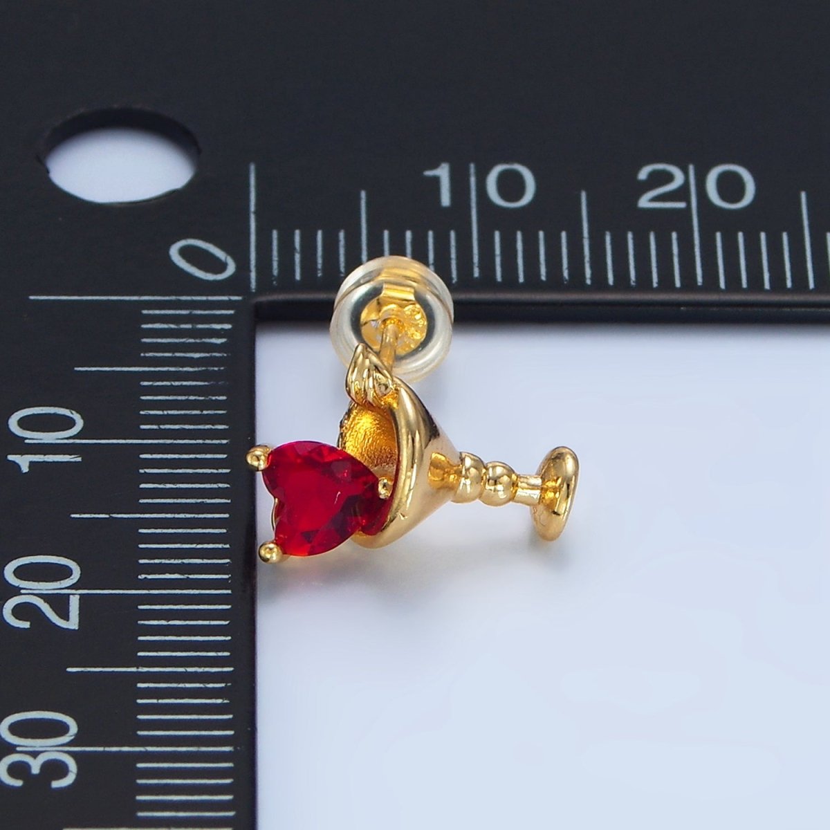 24K Gold Filled Purple, Red, Clear, Pink CZ Heart Martini Alcoholic Drink Stud Earrings | P143 P150 P163 P163 - DLUXCA