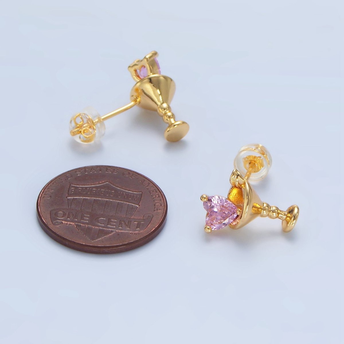 24K Gold Filled Purple, Red, Clear, Pink CZ Heart Martini Alcoholic Drink Stud Earrings | P143 P150 P163 P163 - DLUXCA