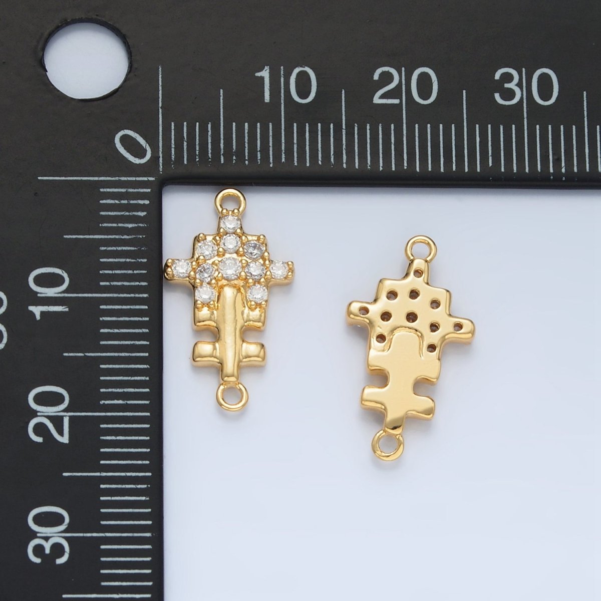 24K Gold Filled Puzzle Piece Micro Paved CZ Geometric Connector | F444 - DLUXCA