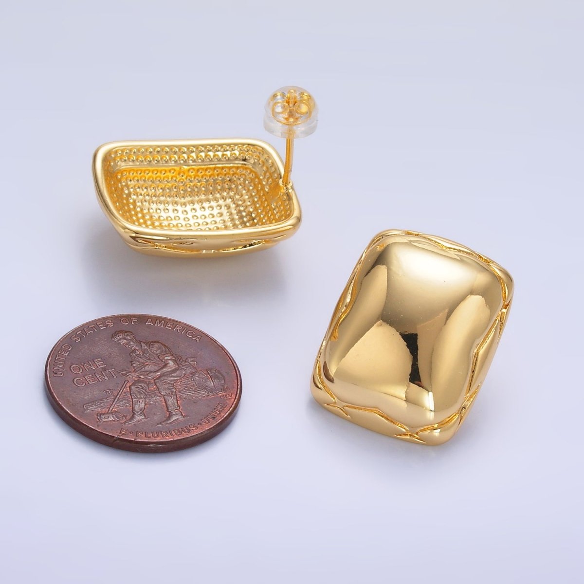 24K Gold Filled Quilted Rectangular Stud Earrings in Gold & Silver | AB901 AB902 - DLUXCA