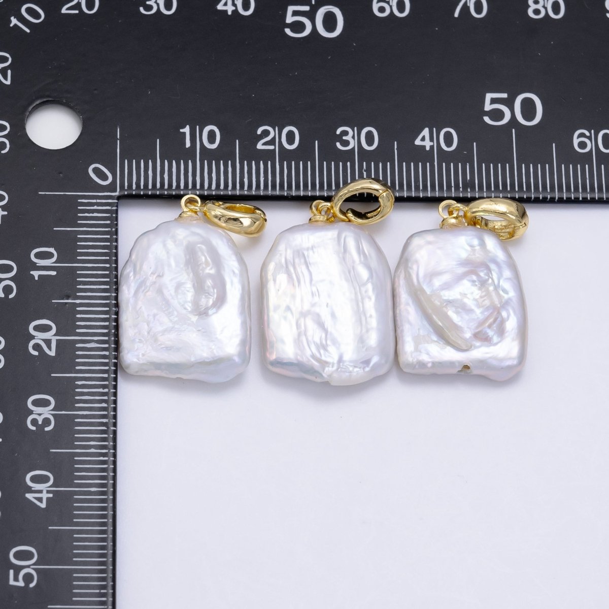 24K Gold Filled Rectangle White Biwa Freshwater Pearl Snap Latch Bail Pendant | P1892 - DLUXCA