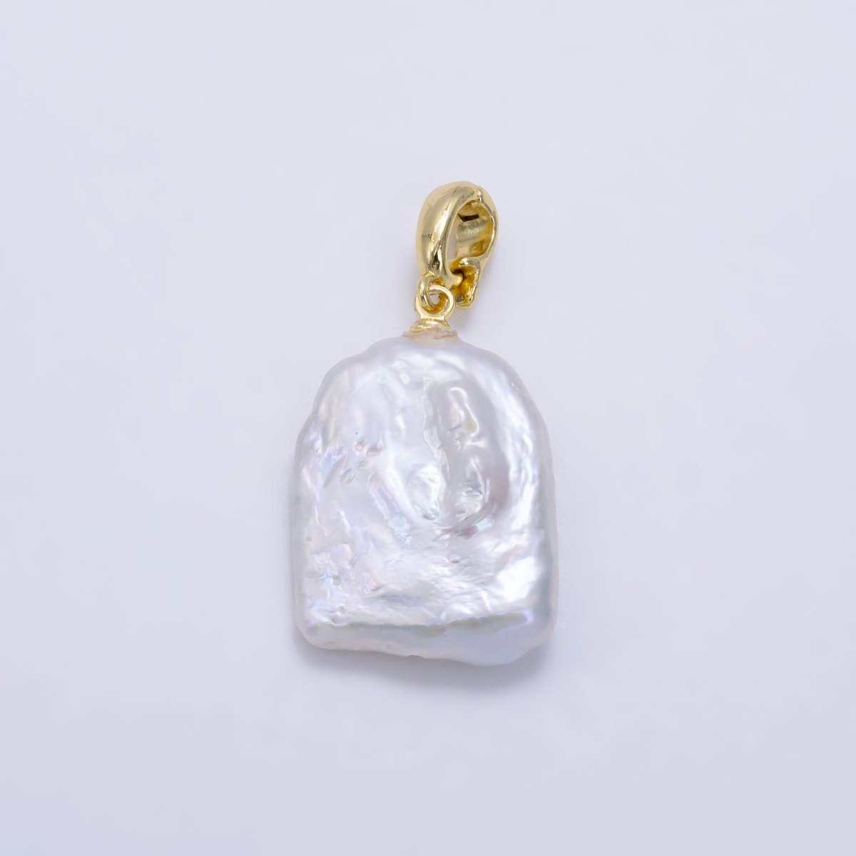 24K Gold Filled Rectangle White Biwa Freshwater Pearl Snap Latch Bail Pendant | P1892 - DLUXCA