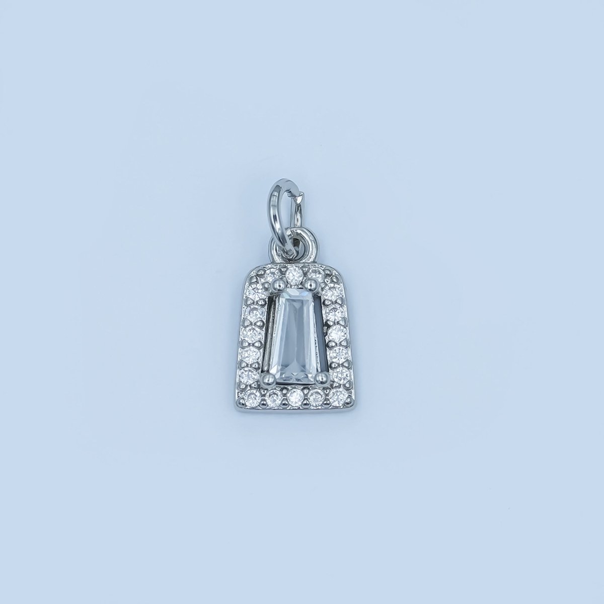 24K Gold Filled Rectangular Baguette Micro Paved CZ Charm in Gold & Silver | E165 - DLUXCA