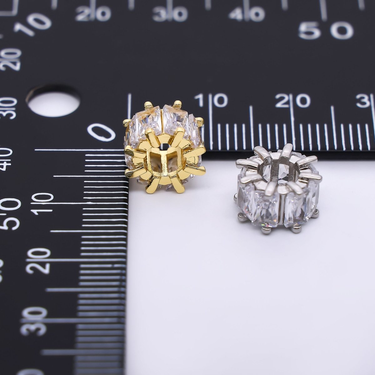 24K Gold Filled Rectangular CZ Tube - Rondelle Hole Bead Spacer | B - 050 - DLUXCA