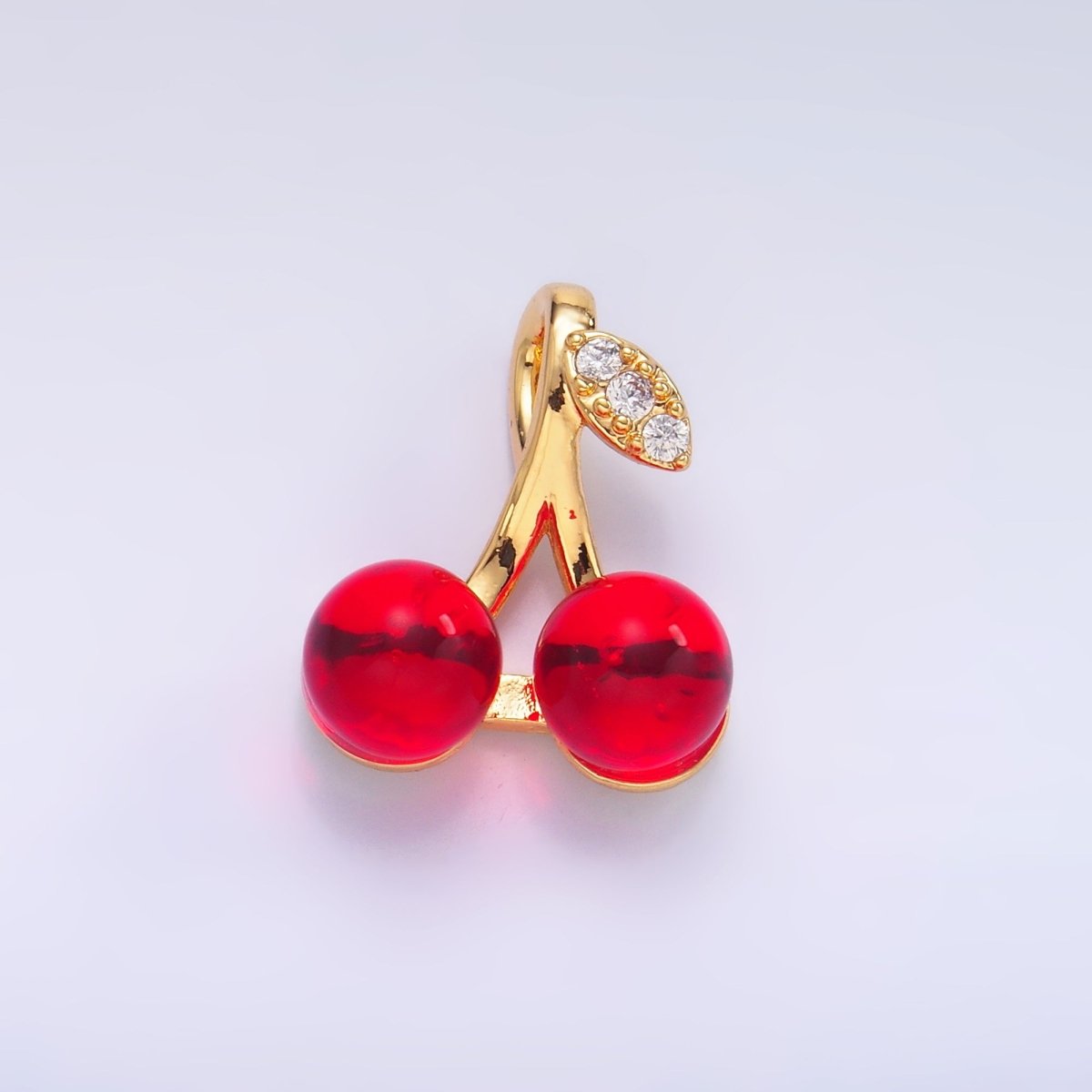 24K Gold Filled Red Acrylic Micro Paved CZ Cherry Fruit Pendant | AA1440 - DLUXCA