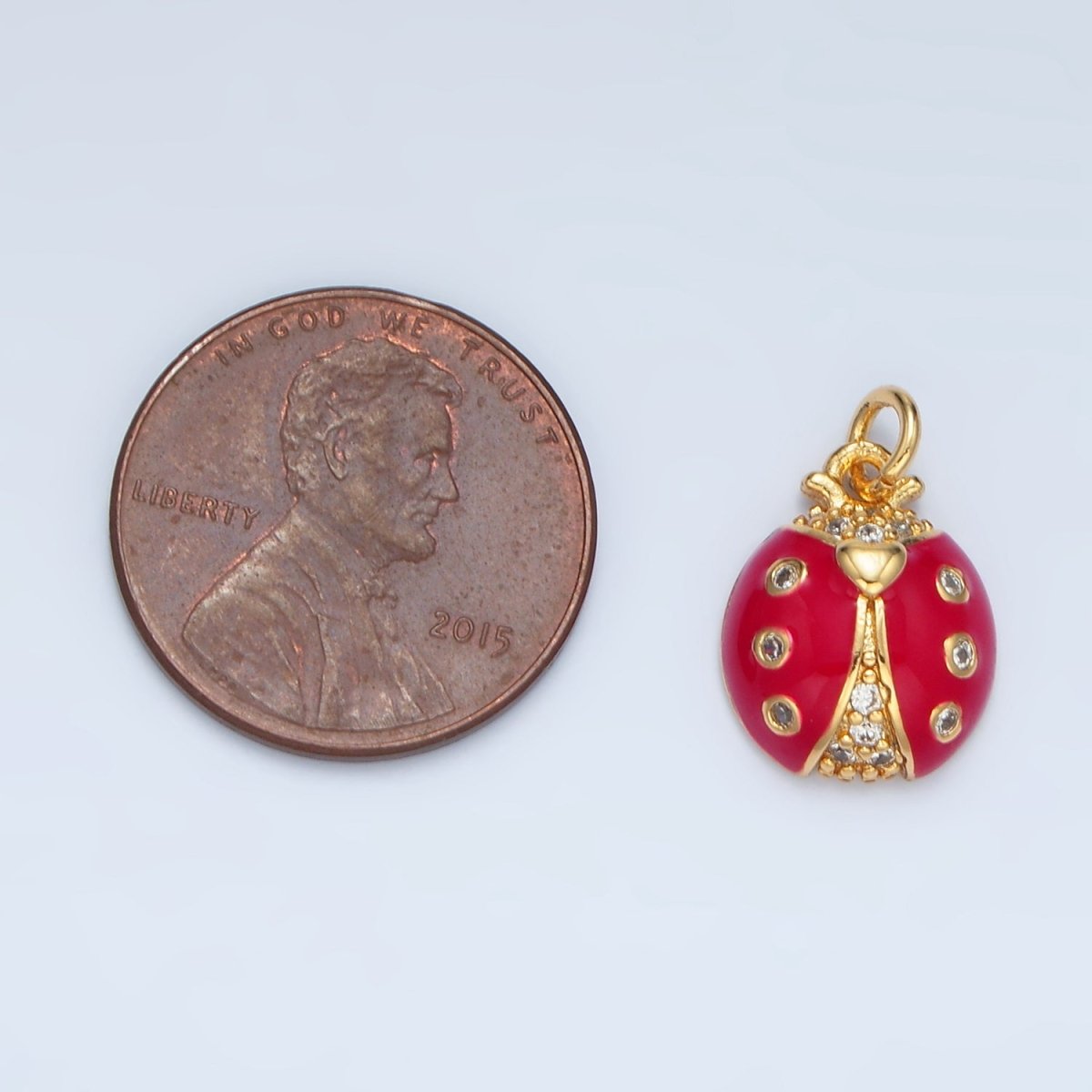 24K Gold Filled Red and Pink Enamel CZ Micro Paved Ladybug Insect Animal Charm | AG - 622 - DLUXCA