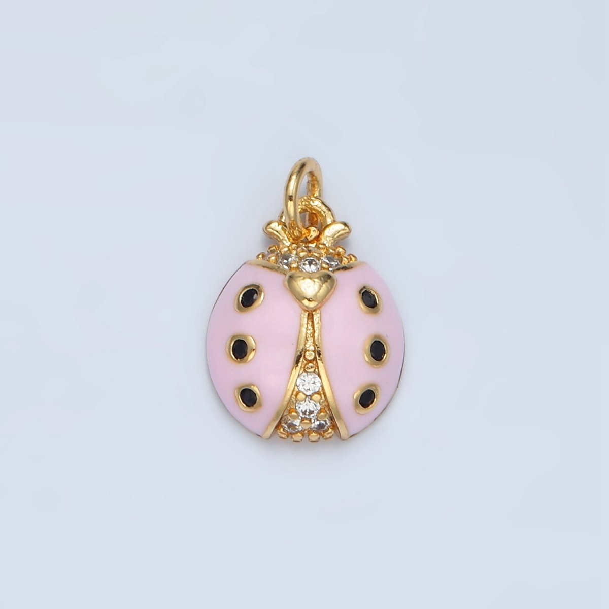 24K Gold Filled Red and Pink Enamel CZ Micro Paved Ladybug Insect Animal Charm | AG - 622 - DLUXCA