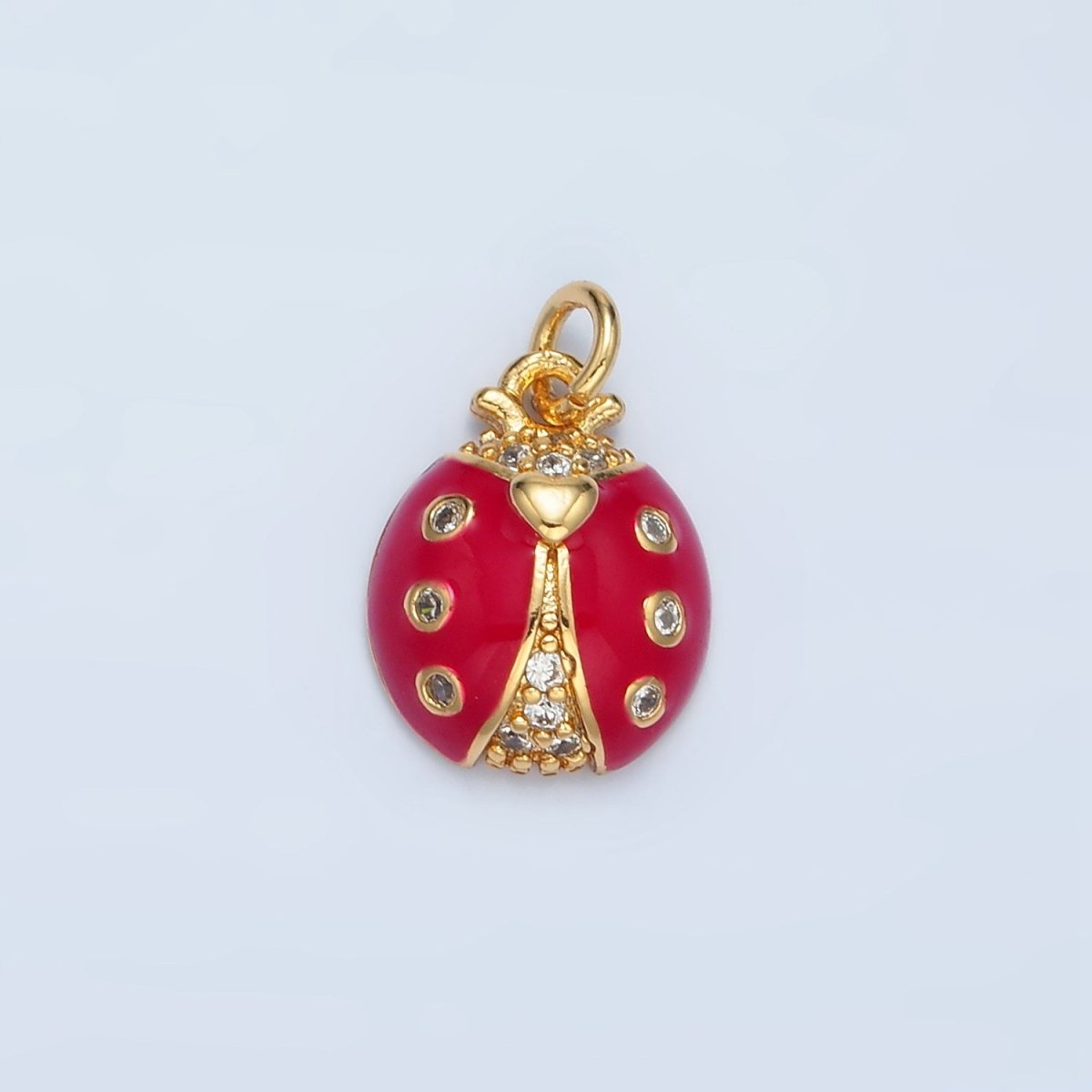 24K Gold Filled Red and Pink Enamel CZ Micro Paved Ladybug Insect Animal Charm | AG - 622 - DLUXCA