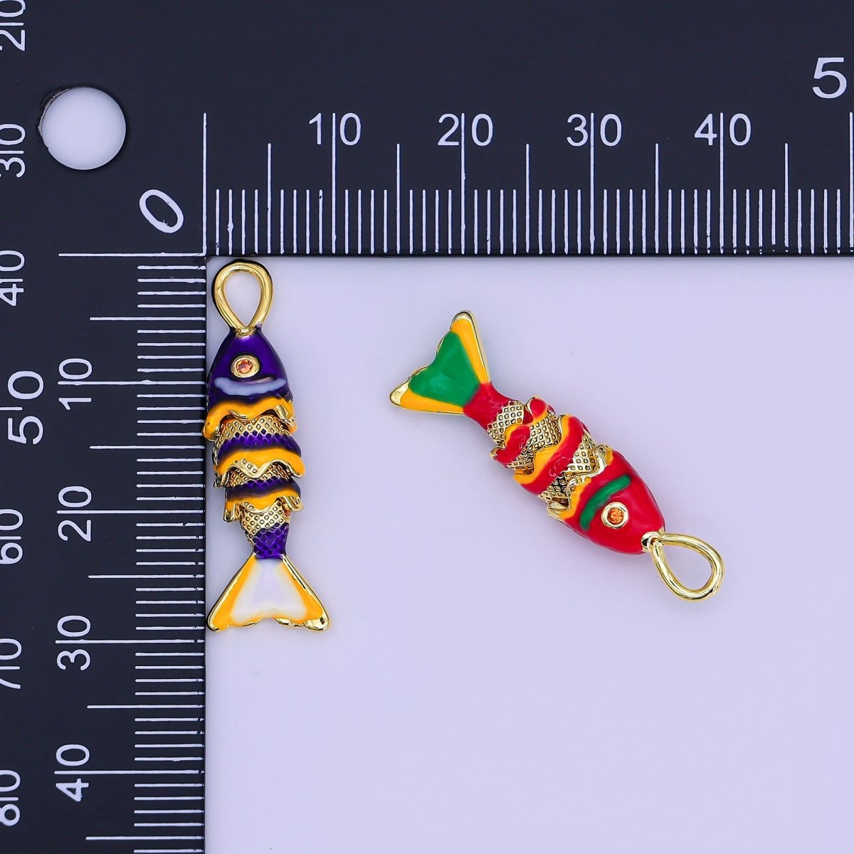 24K Gold Filled Red, Blue Enamel Fish 3D Multidimensional Charm | AH492 AH493 - DLUXCA