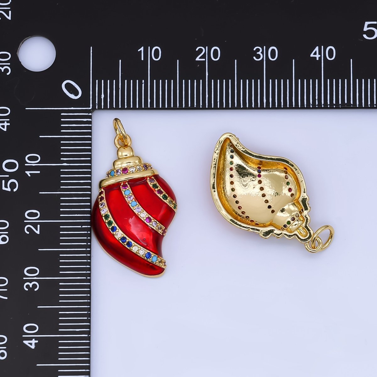 24K Gold Filled Red, Blue, Orange, White Multicolor Micro Paved CZ Clam Sea Shell Charm | AF528 AF529 - DLUXCA
