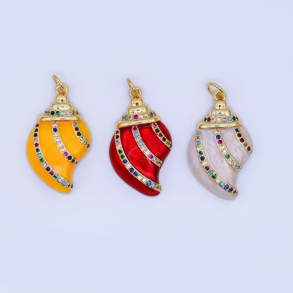 24K Gold Filled Red, Blue, Orange, White Multicolor Micro Paved CZ Clam Sea Shell Charm | AF528 AF529 - DLUXCA