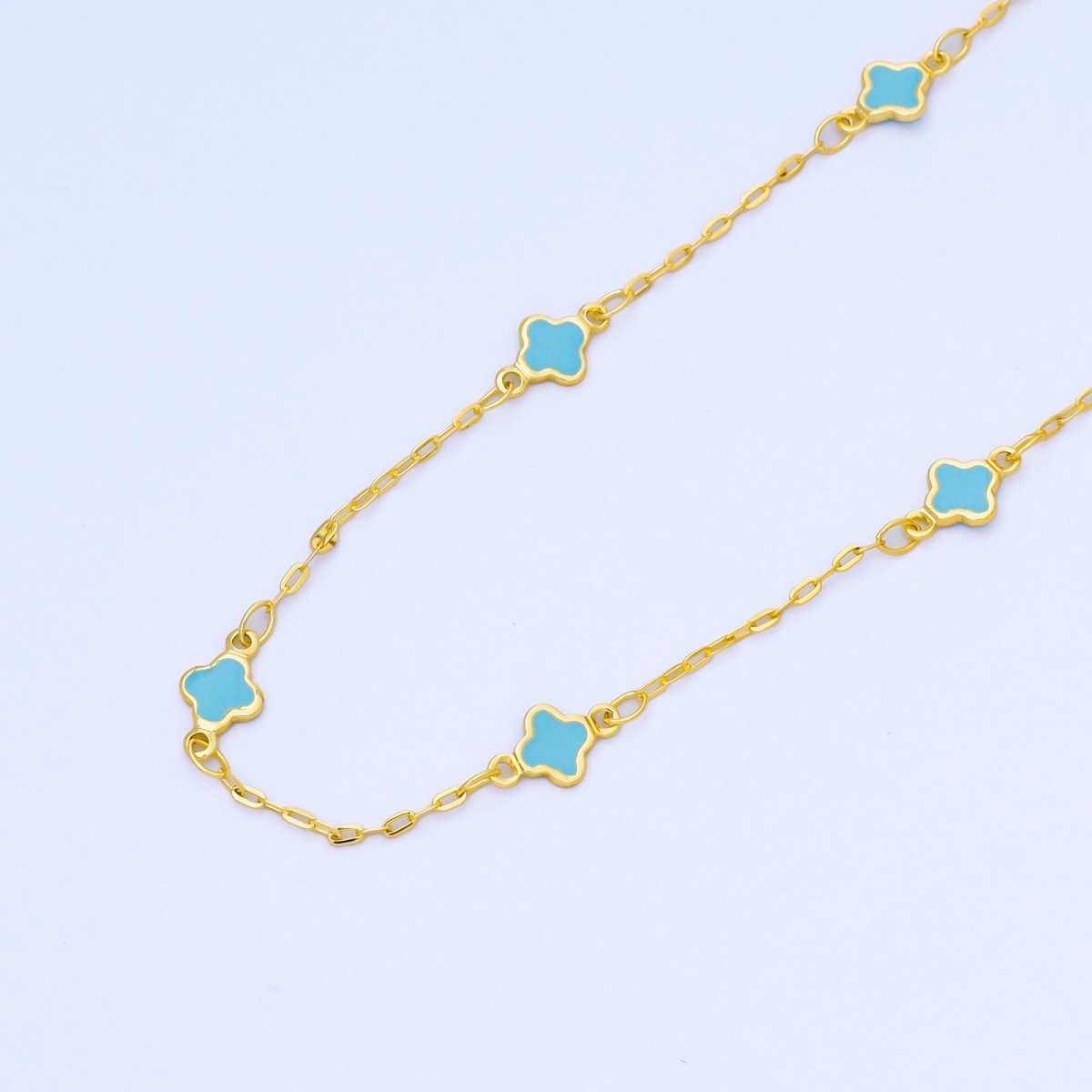 24K Gold Filled Red, Blue, Yellow, White Enamel Quatrefoil Paperclip Unfinished Chain by Yard | Roll - 2006 ~ Roll - 2009 - DLUXCA