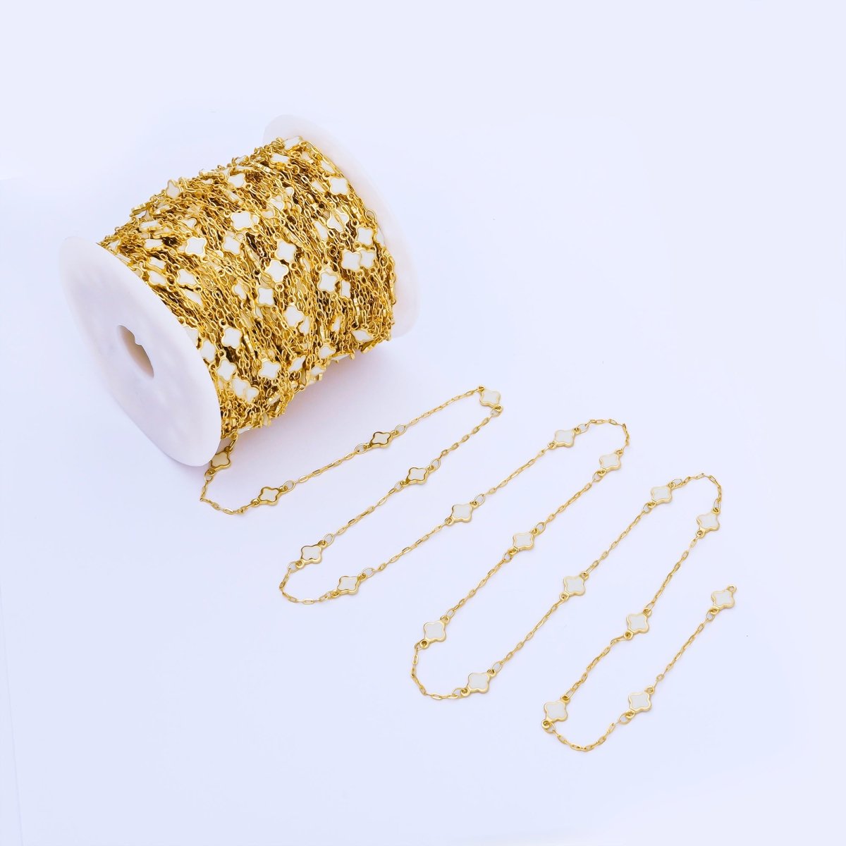 24K Gold Filled Red, Blue, Yellow, White Enamel Quatrefoil Paperclip Unfinished Chain by Yard | Roll - 2006 ~ Roll - 2009 - DLUXCA