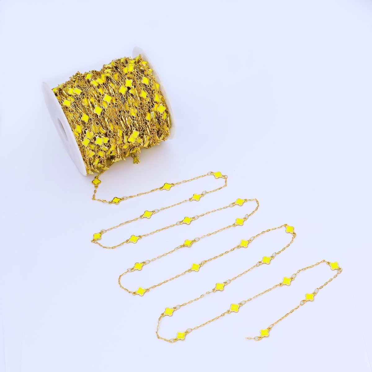 24K Gold Filled Red, Blue, Yellow, White Enamel Quatrefoil Paperclip Unfinished Chain by Yard | Roll - 2006 ~ Roll - 2009 - DLUXCA