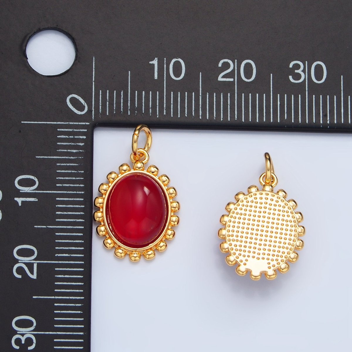 24K Gold Filled Red Carnelian Cabochon Bubble Bezel Charm | X822 - DLUXCA