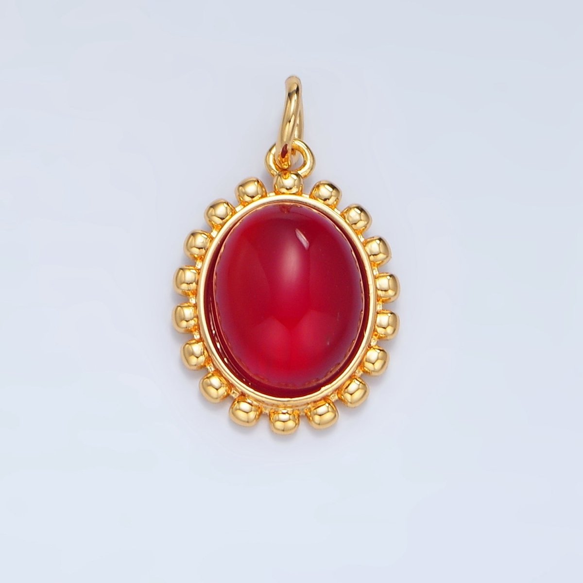 24K Gold Filled Red Carnelian Cabochon Bubble Bezel Charm | X822 - DLUXCA