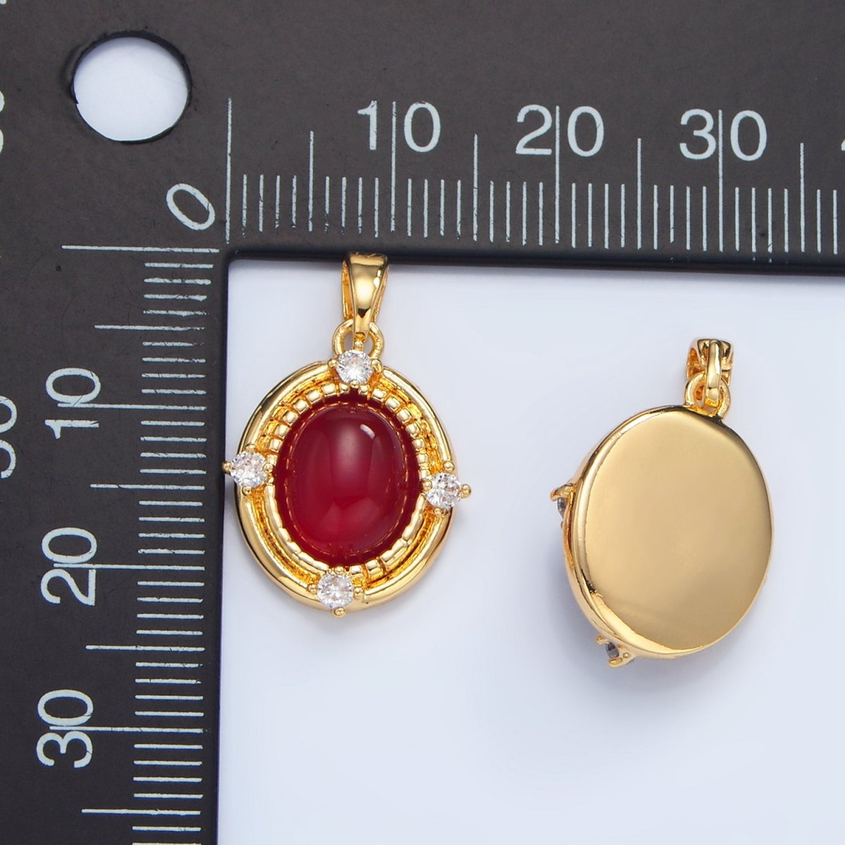 24K Gold Filled Red Carnelian Cabochon CZ Bezel Pendant | AA135 - DLUXCA