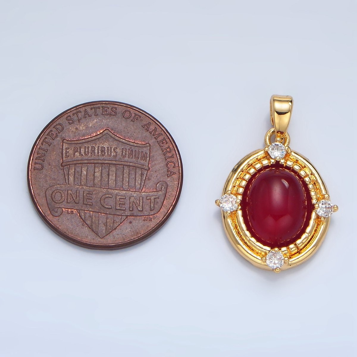 24K Gold Filled Red Carnelian Cabochon CZ Bezel Pendant | AA135 - DLUXCA