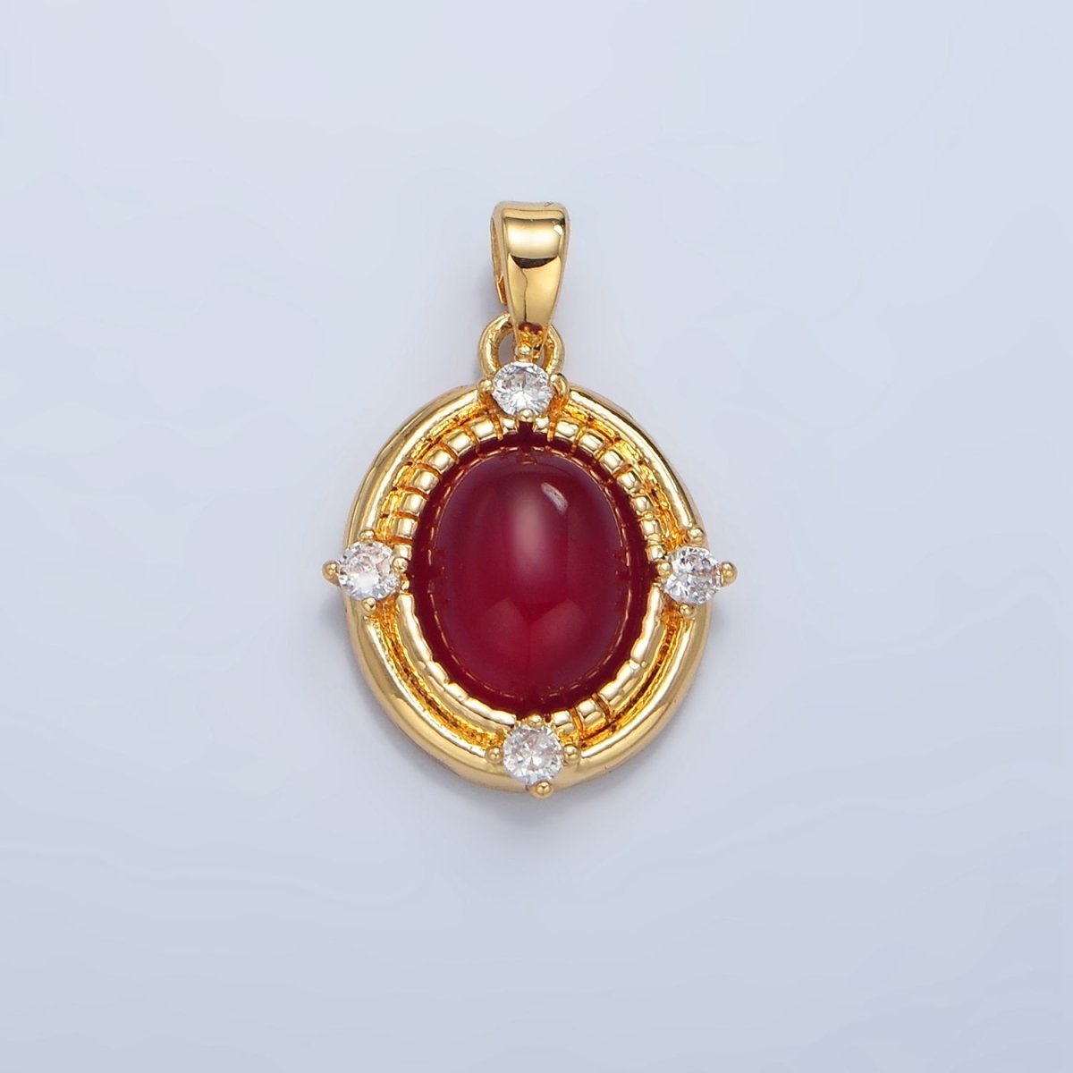 24K Gold Filled Red Carnelian Cabochon CZ Bezel Pendant | AA135 - DLUXCA