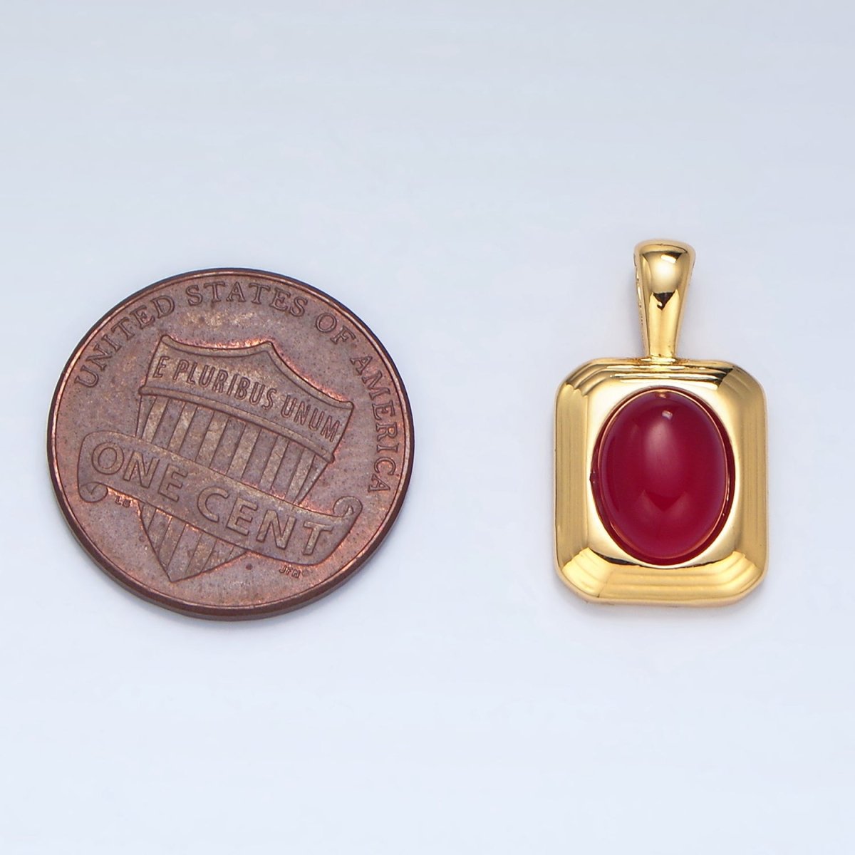 24K Gold Filled Red Carnelian Cabochon Rectangle Pendant | AA132 - DLUXCA