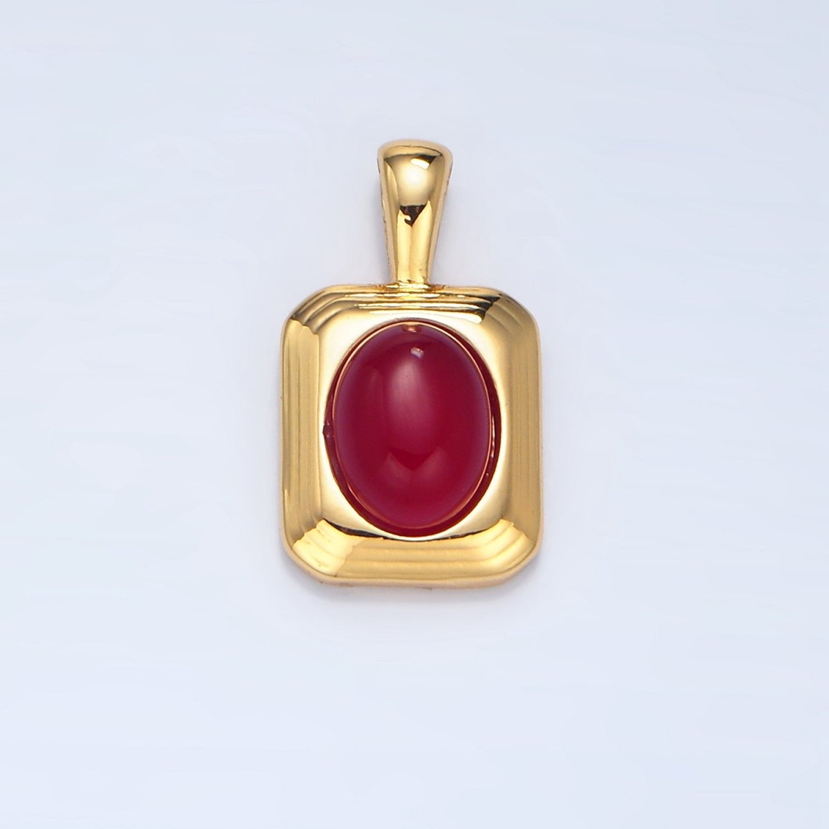 24K Gold Filled Red Carnelian Cabochon Rectangle Pendant | AA132 - DLUXCA