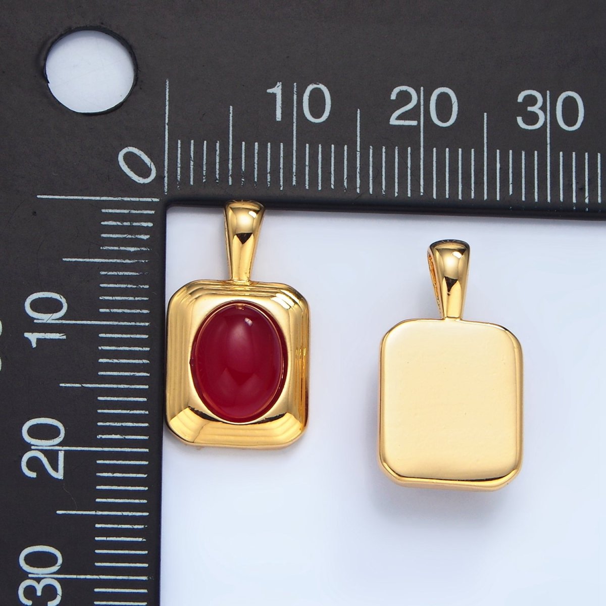 24K Gold Filled Red Carnelian Cabochon Rectangle Pendant | AA132 - DLUXCA