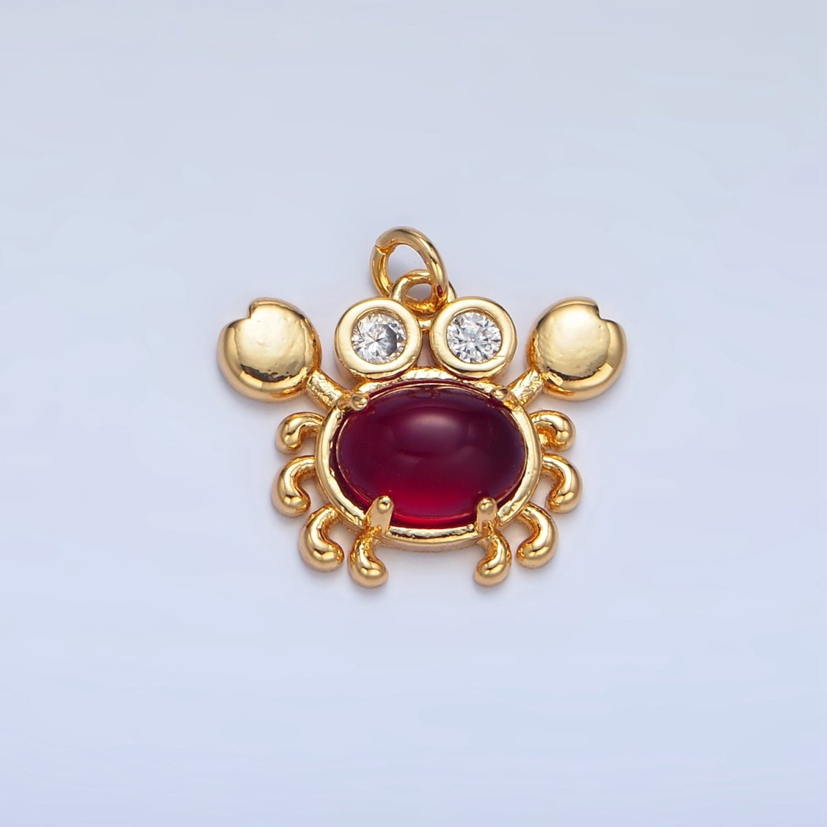 24K Gold Filled Red Carnelian Gemstone CZ Crab Sea Animal Charm | W082 - DLUXCA