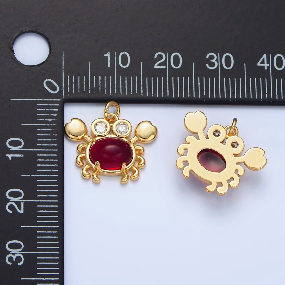 24K Gold Filled Red Carnelian Gemstone CZ Crab Sea Animal Charm | W082 - DLUXCA