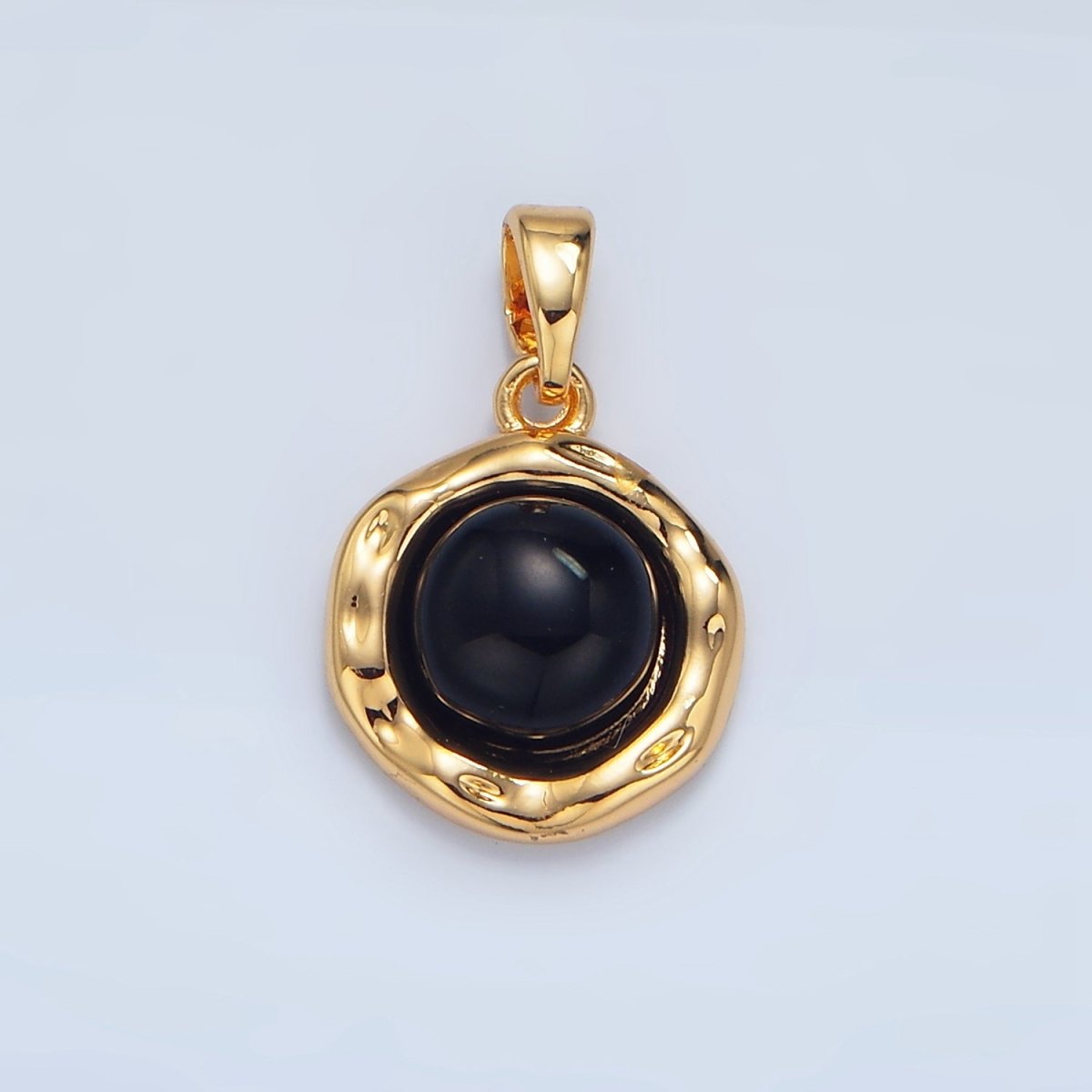 24K Gold Filled Red Carnelian, Green Aventurine, Black Onyx Hammered Molten Bezel Pendant in Gold & Silver | AA969 AA974 AA987 - DLUXCA