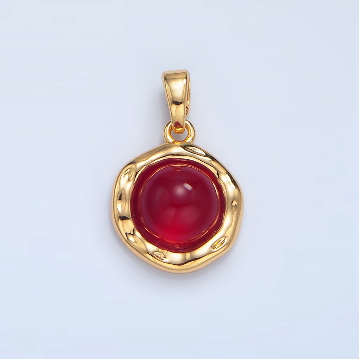 24K Gold Filled Red Carnelian, Green Aventurine Hammered Molten Bezel Pendant | AA969 - DLUXCA