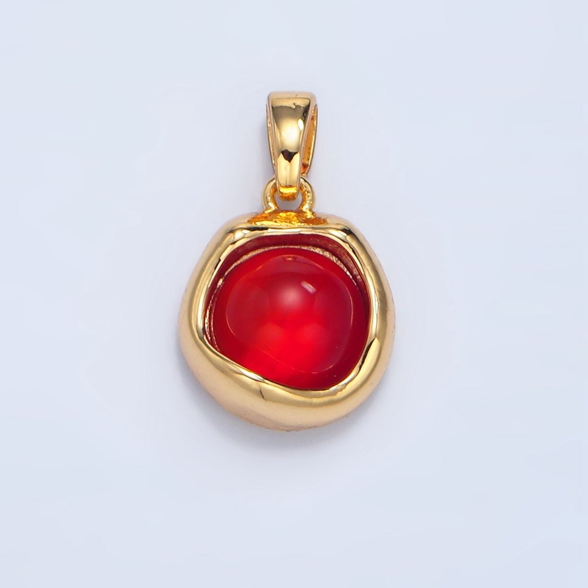 24K Gold Filled Red Carnelian Molten Bezel Stamped Round Pendant | AA133 - DLUXCA