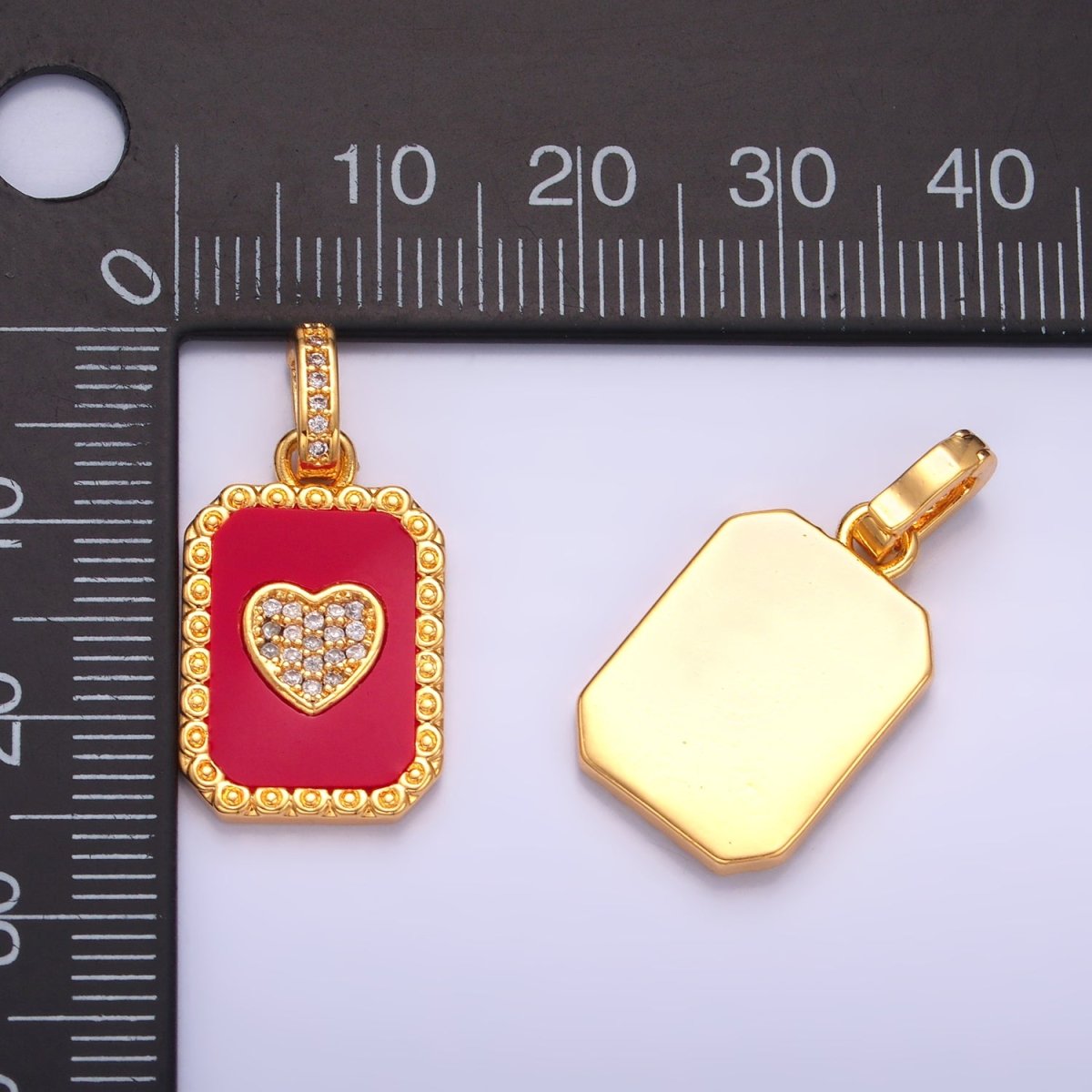 24K Gold Filled Red Carnelian, Shell Pearl Heart Micro Paved Snap Bail Pendant | AA1056 - DLUXCA