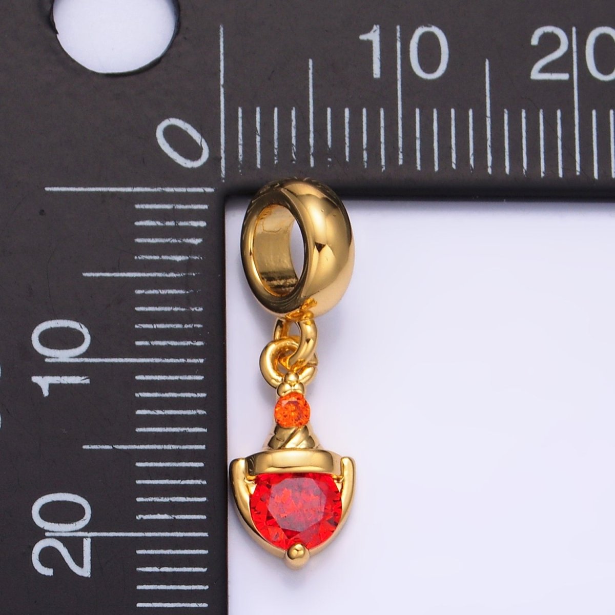 24K Gold Filled Red CZ Birthstone Rhondelle Drop Pendant | W273 - DLUXCA