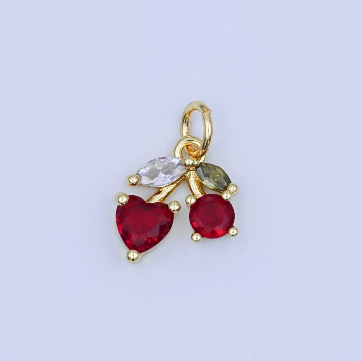 24K Gold Filled Red CZ Cherry Fruit Charm in Gold & Silver | W842 - DLUXCA