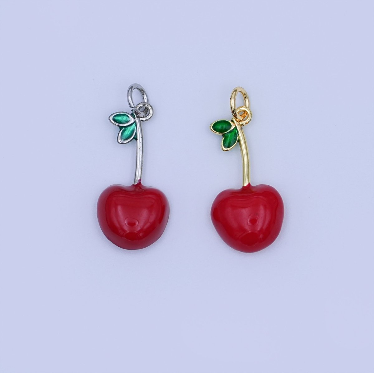 24K Gold Filled Red CZ Cherry Fruit Charm in Gold & Silver | X142 - DLUXCA