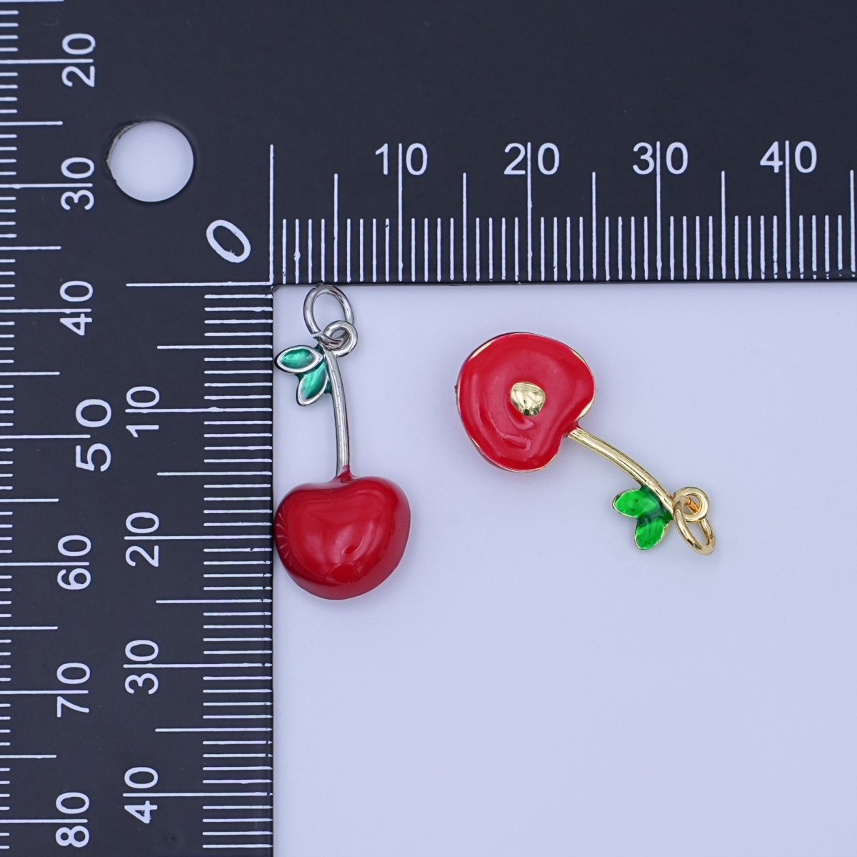 24K Gold Filled Red CZ Cherry Fruit Charm in Gold & Silver | X142 - DLUXCA