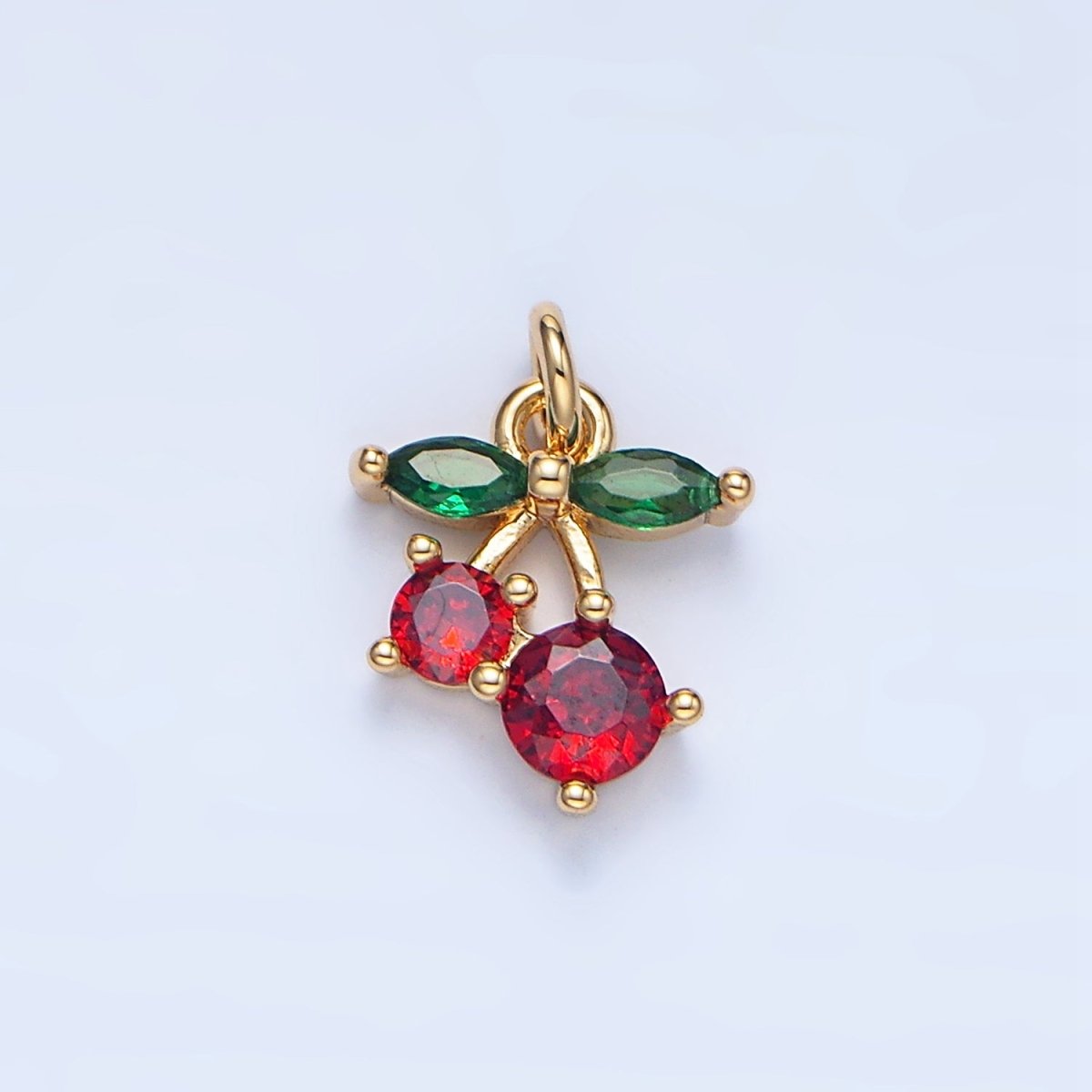 24K Gold Filled Red CZ Cherry Fruit Mini Charm | X849 - DLUXCA