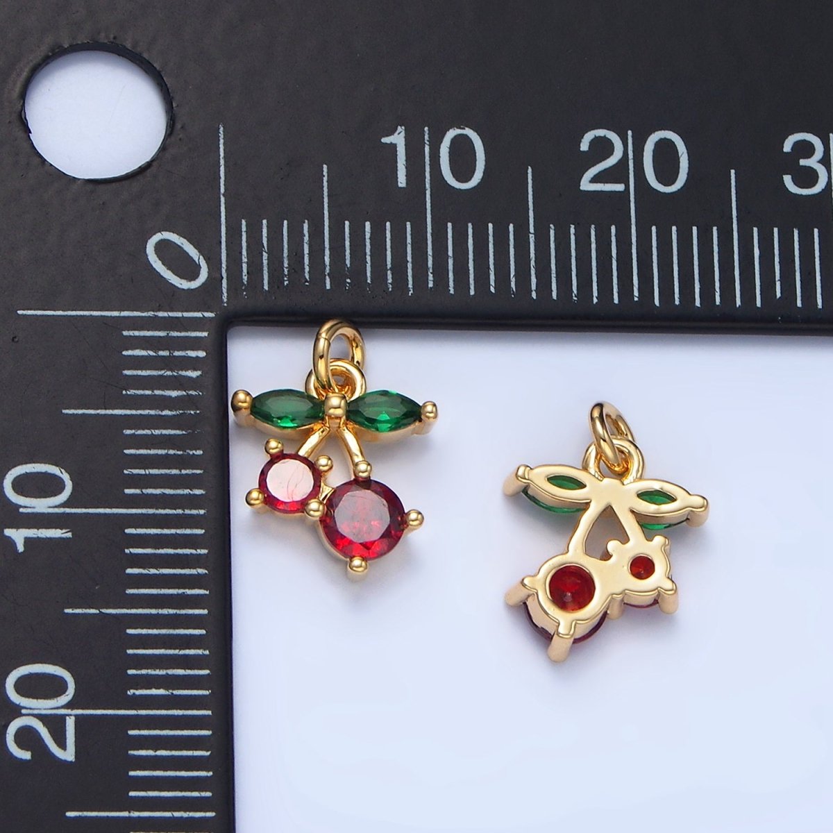 24K Gold Filled Red CZ Cherry Fruit Mini Charm | X849 - DLUXCA