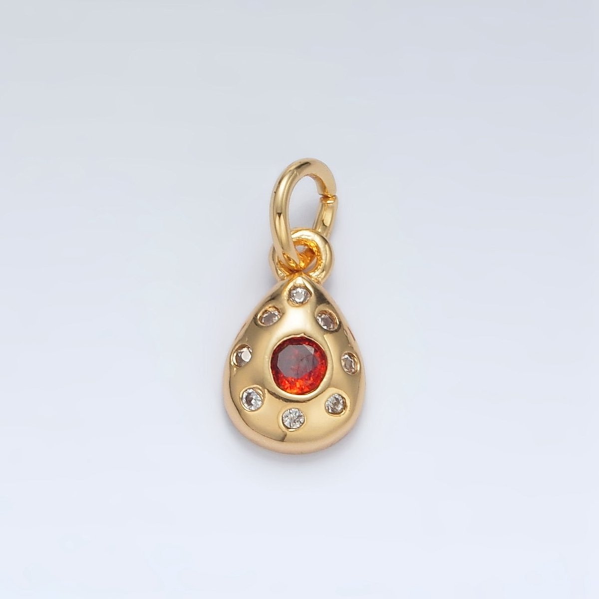 24K Gold Filled Red CZ Dotted Teardrop Mini Charm | AG937 - DLUXCA