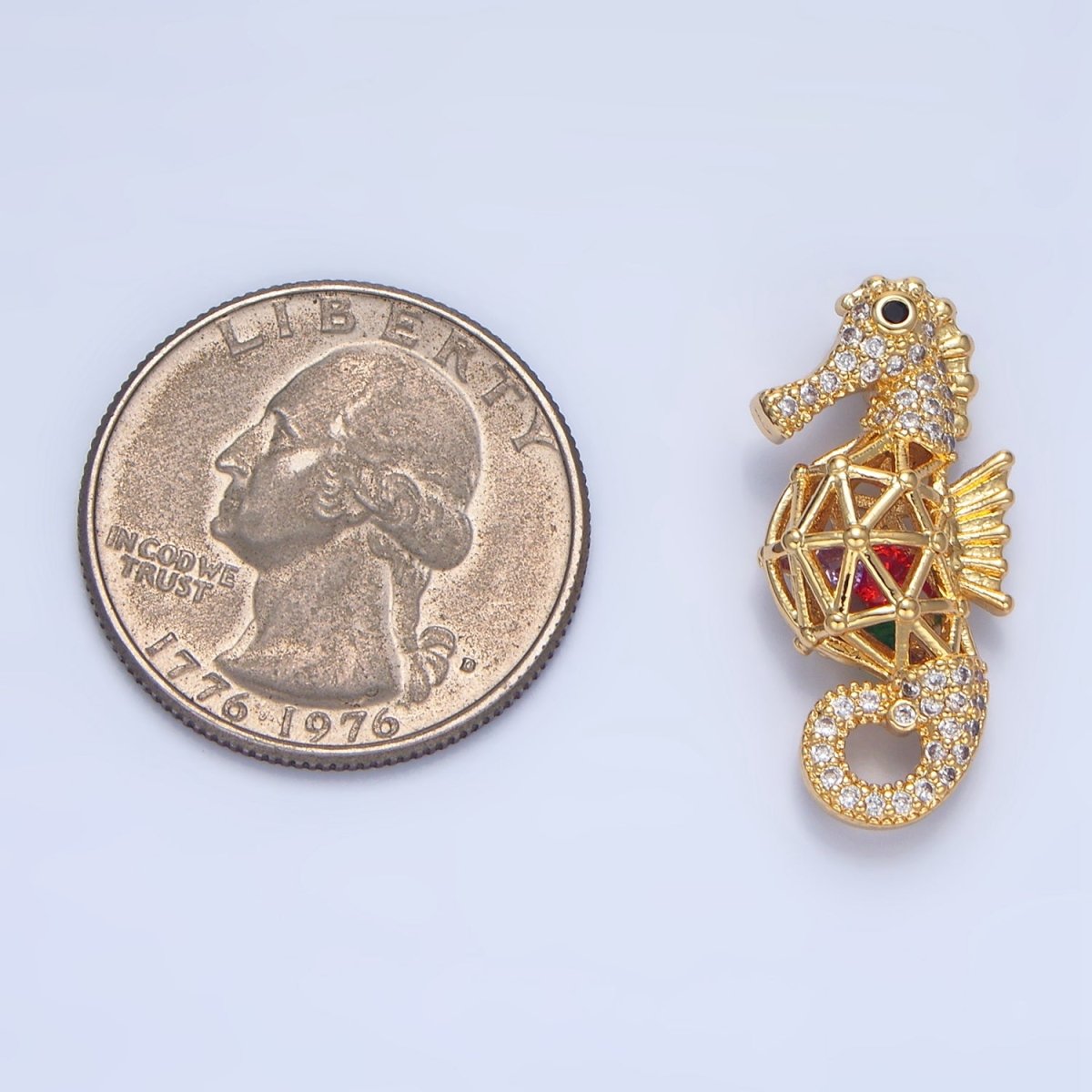 24K Gold Filled Red CZ Micro Paved Sea Horse Animal Pendant | AA952 - DLUXCA