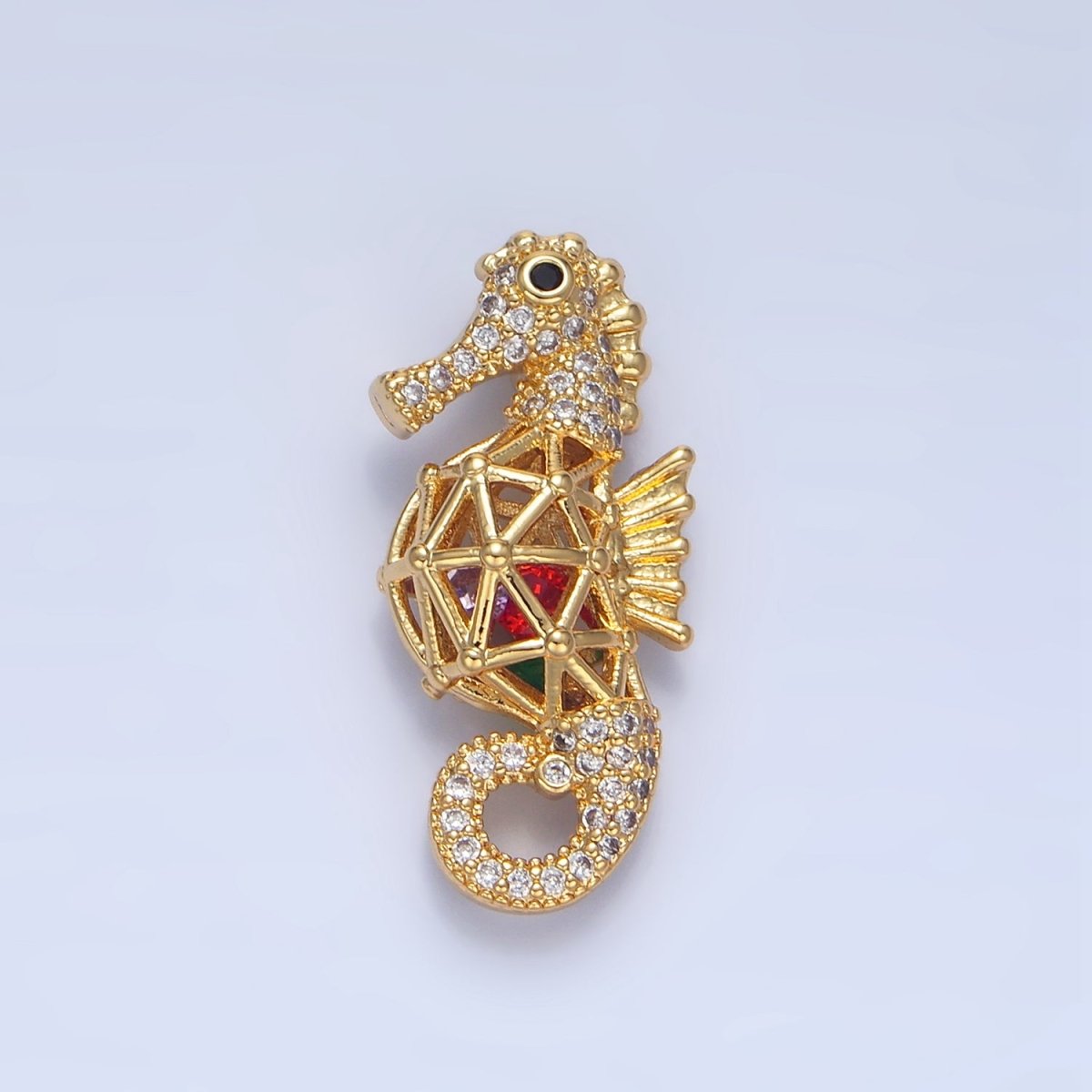 24K Gold Filled Red CZ Micro Paved Sea Horse Animal Pendant | AA952 - DLUXCA