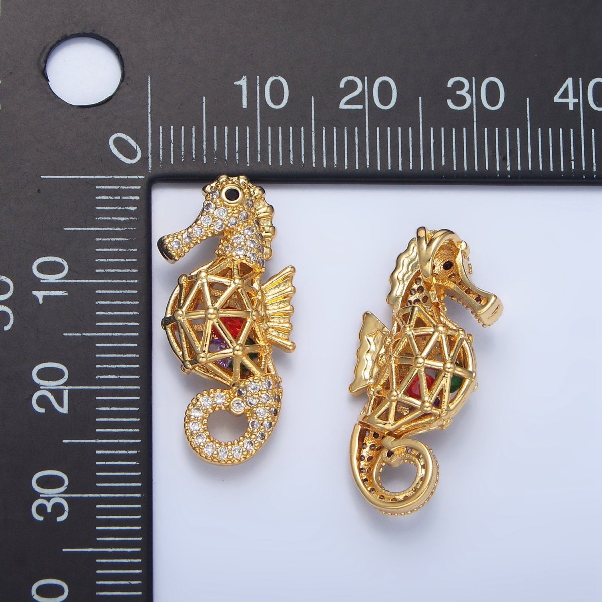 24K Gold Filled Red CZ Micro Paved Sea Horse Animal Pendant | AA952 - DLUXCA