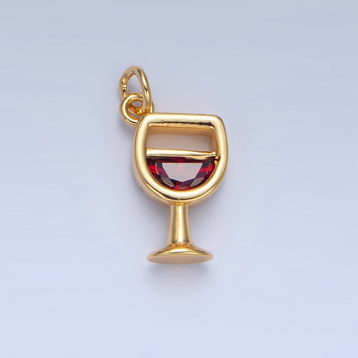 24K Gold Filled Red CZ Red Wine Alcoholic Drink Charm in Gold & Silver | W080 - DLUXCA